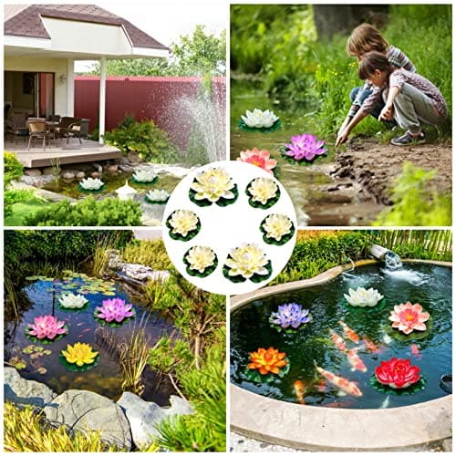 TOPJOWGA Nénuphars Artificiels Flottants, 6 Pièces Fleur de Lotus Artificielle, Fleurs Artificielles Flottantes, Romantiques Artificielle Nénuphar Flottant Lotus pour Aquariums Jardin Décoration