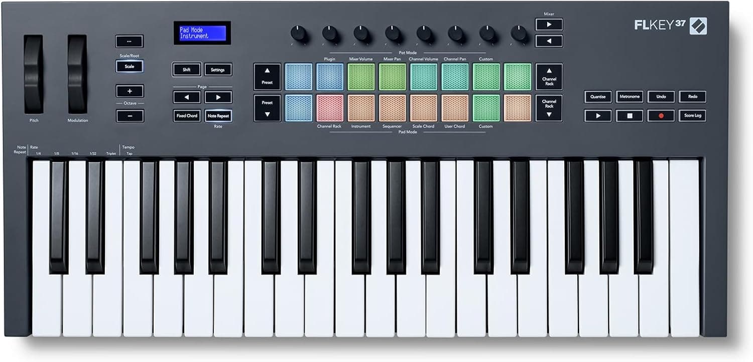 Novation FLkey 37 Clavier maître MIDI - intégration parfaite avec FL Studio, avec modes de gammes et d'accords Tous les logiciels nécessaires à la production musicale, Noir