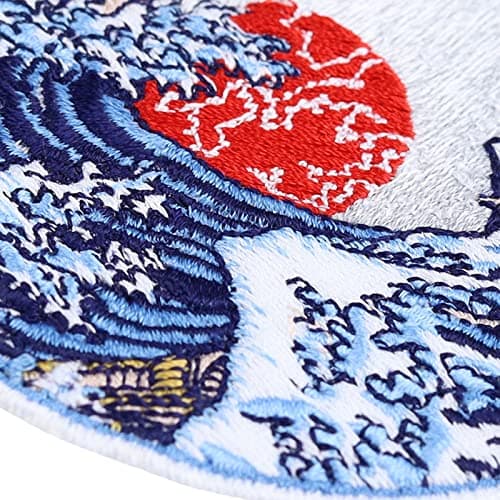 Écusson Thermocollant Patch "CHANGEMENT CLIMATIQUE" Grande vague Kanagawa | Autocollant de protection du climat à coudre/à repasser | Insigne environnemental | 80x80mm
