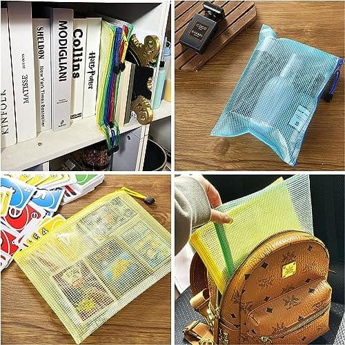 ASelected 30PCS Pochette Zippée A3+A4, 5 Couleurs Pochette Plastique Zippée, A3 Pochette Zip PVC Mesh de Rangement Fichiers A4 Pour Stockage Document Recettes D'Entreprises Organisation