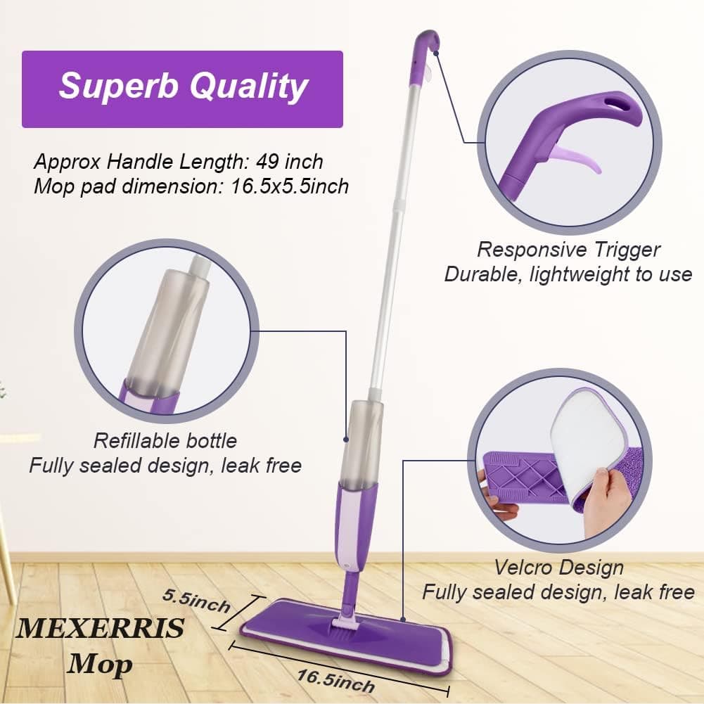 Balais Serpillère Vaporisateur, MEXERRIS Balai Lave Sol avec 2 Reservoirs