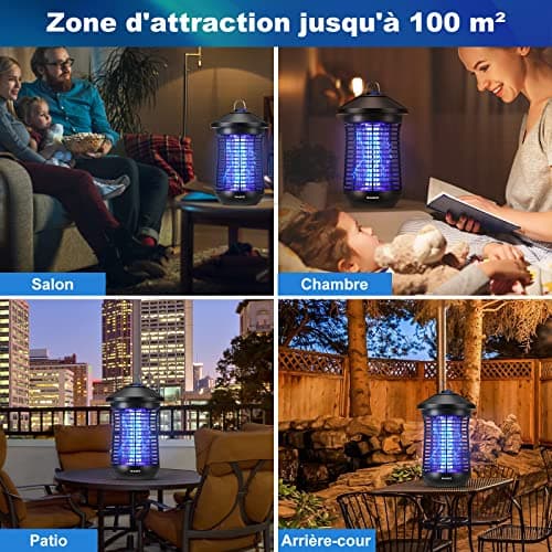 Lampe Anti Moustique avec Capteur de Lumière, WADEO 4000V 20W UV Tueur d'Insectes Électrique Anti Insectes Répulsif, Efficace Portée 100m2 pour Intérieur Extérieur Jardin Terrasse Camping