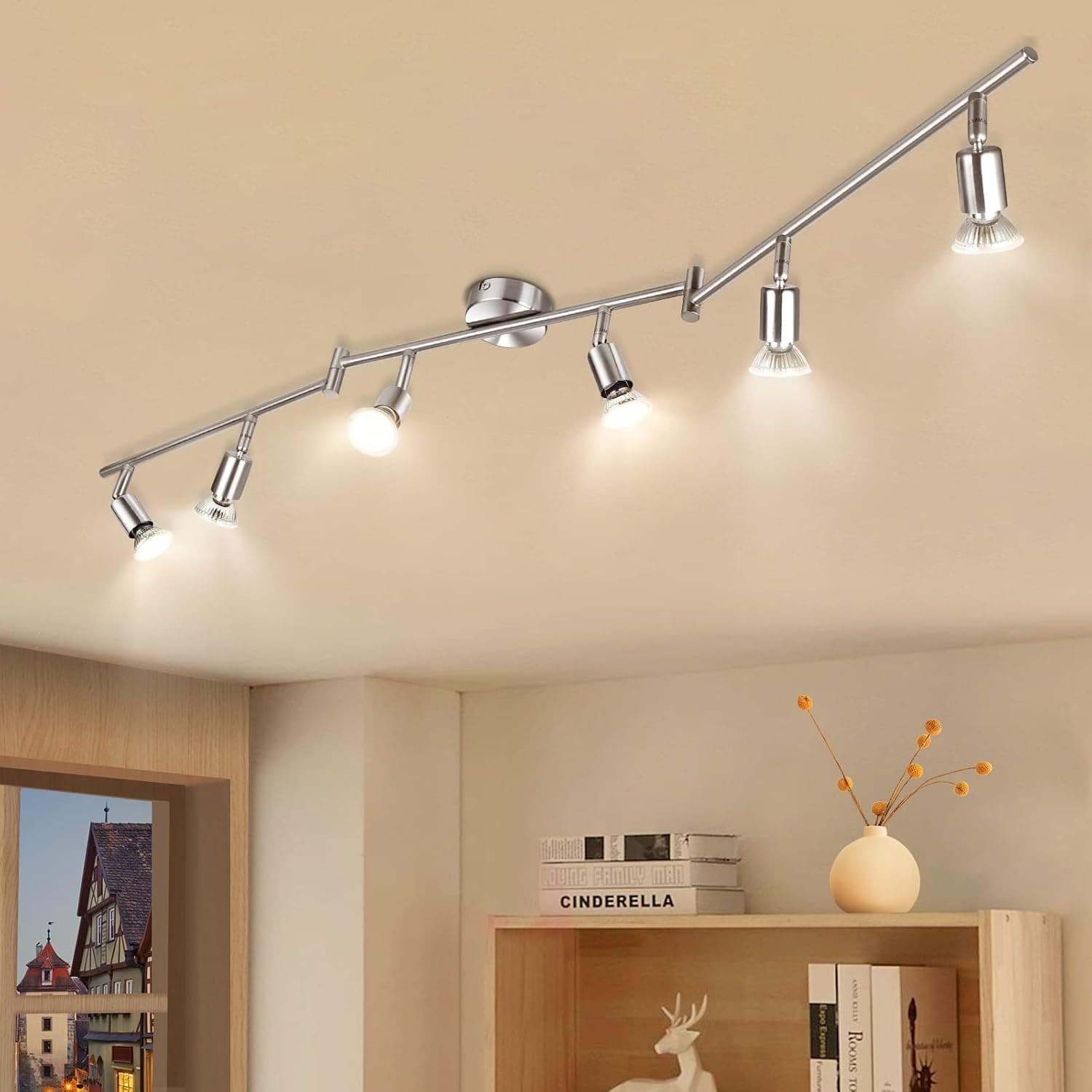 wowatt Plafonnier LED 6 Spots Nickel 6x 5W Ampoules GU10 Blanc Chaud 2800K