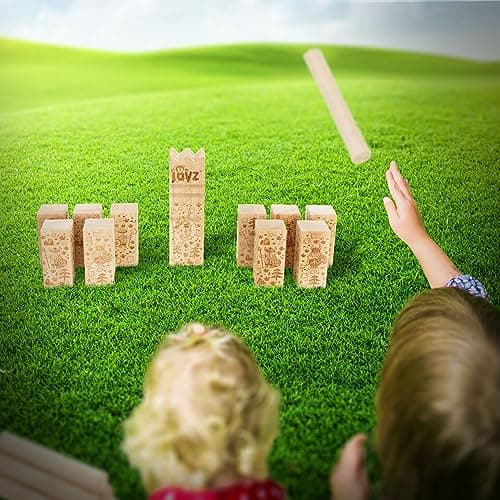 Joyz XXL Jeu de Lancer en Bois Massif de Qualité Supérieure, 21 Éléments de Jeu, 2-12 Joueurs, Jeu de Société Viking en Plein Air, Jeu de Société pour Enfants/Adultes, avec Sac de Transport