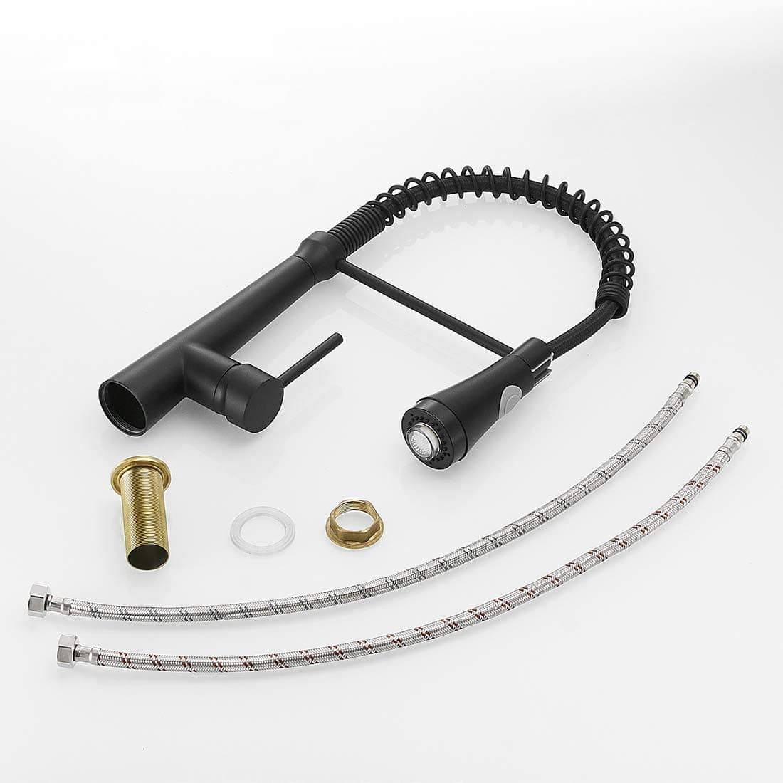 TIMACO Cuisines de robinet LED avec ressort en spirale, raccords d'évier pivotants à 360 °, robinetterie de cuisine et douche coulissante - Haute pression, noir