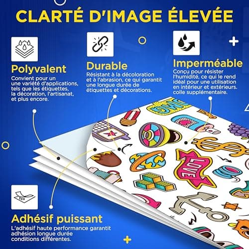 25 Feuilles de Vinyle Adhésif Imprimable A4 Imperméable | Papier Vinyle Adhésif Imprimable Blanc Mat | Papier Autocollant Imperméable | Vinyle pour Imprimantes