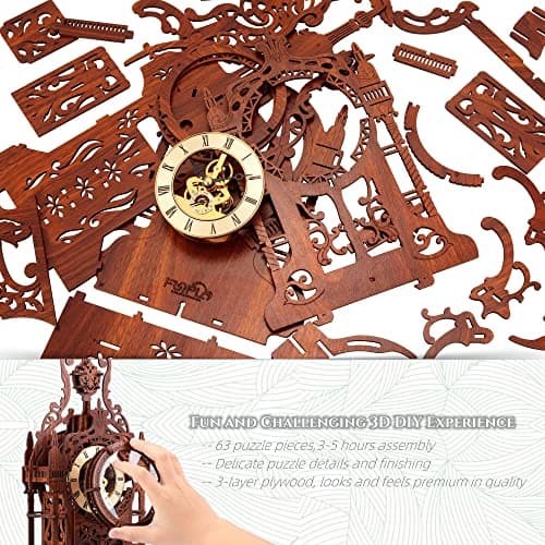 FUNPOLA Maquette en Bois Construire Puzzle 3D Bois LED Tour Horloge, Modele de Construction de Puzzle 3D, Kit de modèle d'horloge de puzzle 3D DIY (LED-WTC02)