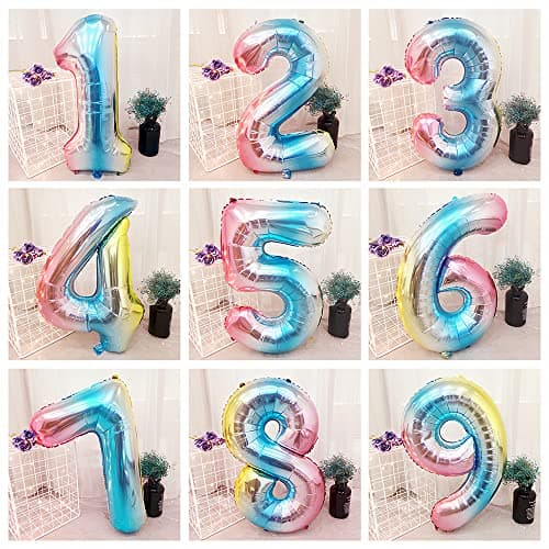 Ponmoo Foil Ballons Chiffre 16/61 Dégradé Bleu, Grands Ballon Numéro 0 1 2 3 4 5 7 8 10-19 20-29 30-39 40 50 60 70 80 90 100, Décoration de Ballons Géants pour Mariages Party et Anniversaires Fête
