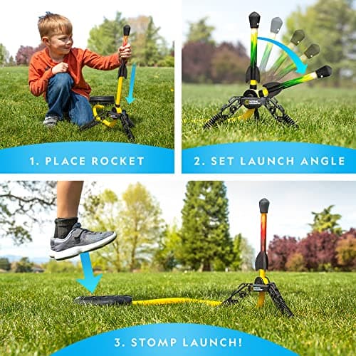 National Geographic Fusée à Air Jouet - Lanceur Ultime de Fusées à LED pour Les Enfants, Piétinez la Pompe et Lancez Les Fusées Lumineuses Pneumatiques à Pointe en Mousse jusqu'à 30,5 Mètres