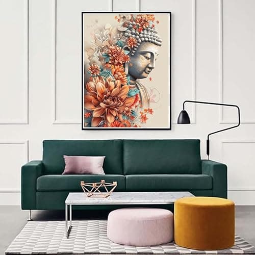 Zariocy 5D Diamond Painting Kits Bouddha, DIY Peinture avec Diamant Art Fleurs Cristal Diamant Broderie Peintures Arts Artisanat pour Home Office Décoration Murale 30x40 cm
