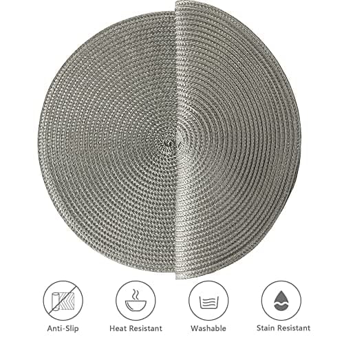 Set de Table Lot de 6,12.6 inch,Set de Table Rond Set de Table Plastique Polypropylène Lavables pour la Cuisine, la Table à Manger, Les fêtes, Les Mariages(Gris)