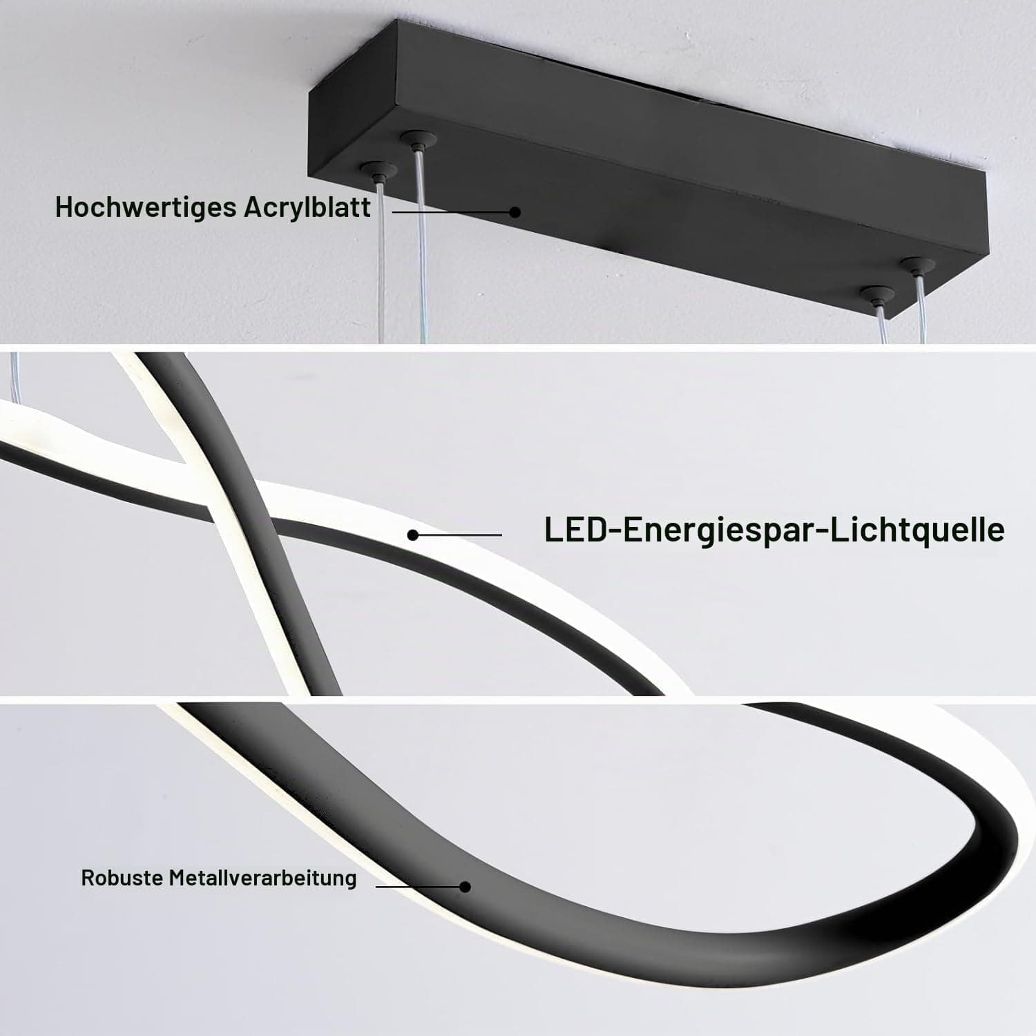 LED Suspension Luminaire 76W Lampe Suspendue à Dimmable, Lustre Chambre Réglable en Hauteur, Moderne Plafonnier LED Suspension pour Salle à Manger Salon Cuisine, 3Ring Φ20+40+60cm (Black 120cm)