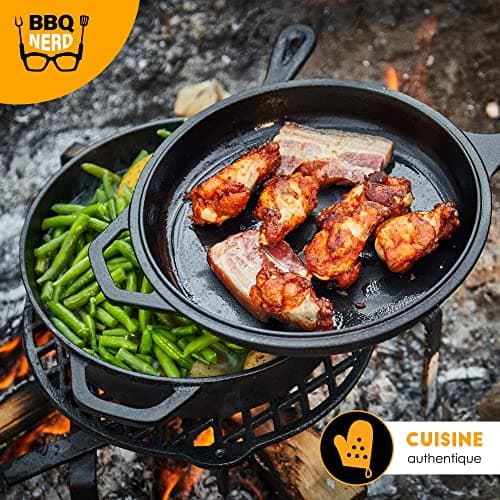 BBQ-Nerd© Cocotte 3,5 l avec fonction 2 en 1 | Ensemble de cuisine : marmite pour cuisinière, four et barbecue avec poêle | casserole en fonte