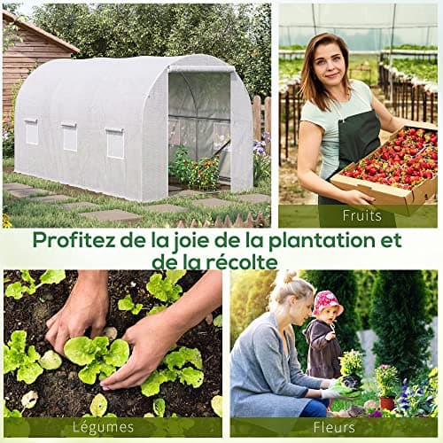 Outsunny Serre de Jardin Tunnel Surface Sol 7 m2 3,5L x 2l x 2H m châssis Tubulaire renforcé 18 mm 6 fenêtres Blanc