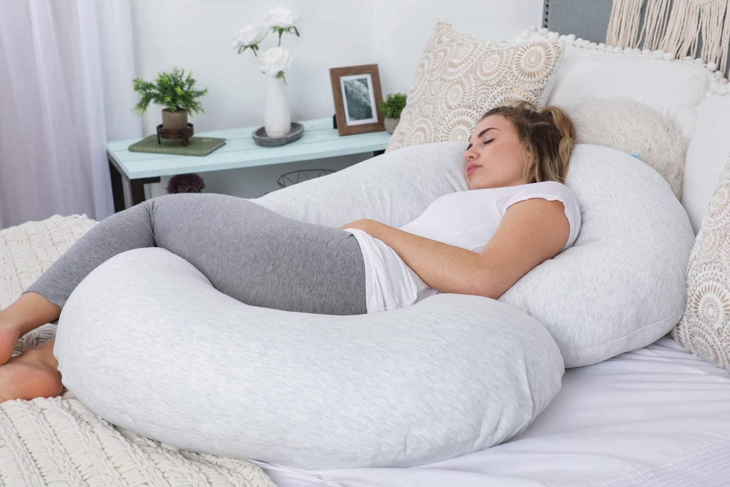 Pharmedoc Coussin de Grossesse - Coussin Allaitement en Forme de C, Coussin Maternité et Coussin Grossesse pour Dormir & Oreiller de Grossesse (Gris Clair)