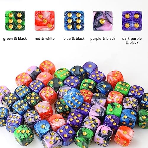 SLAKOZYT Lot de 6 côtés, 16 mm D6 Acrylique avec Coins Ronds, dés polyédriques, dés Standard à Six côtés pour Jeux de dés DND RPG (50 pièces Couleur dés)