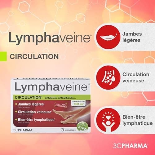 LYMPHAVEINE | SOUTIEN POUR UNE CIRCULATION VEINEUSE ET LYMPHATIQUE OPTIMALE | JAMBES LÉGÈRES ET BIEN-ÊTRE | BOITE DE 30 COMPRIMÉS LOT DE 2 - 3C PHARMA