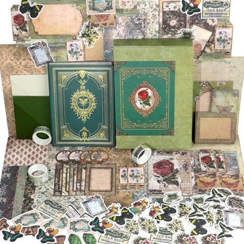 Funto Kit de scrapbooking (185 PCS), Chapitre médiéval - Forêt verte, parfait pour les matériaux de scrapbooking à bullet, les planificateurs DIY, l'artisanat et le collage