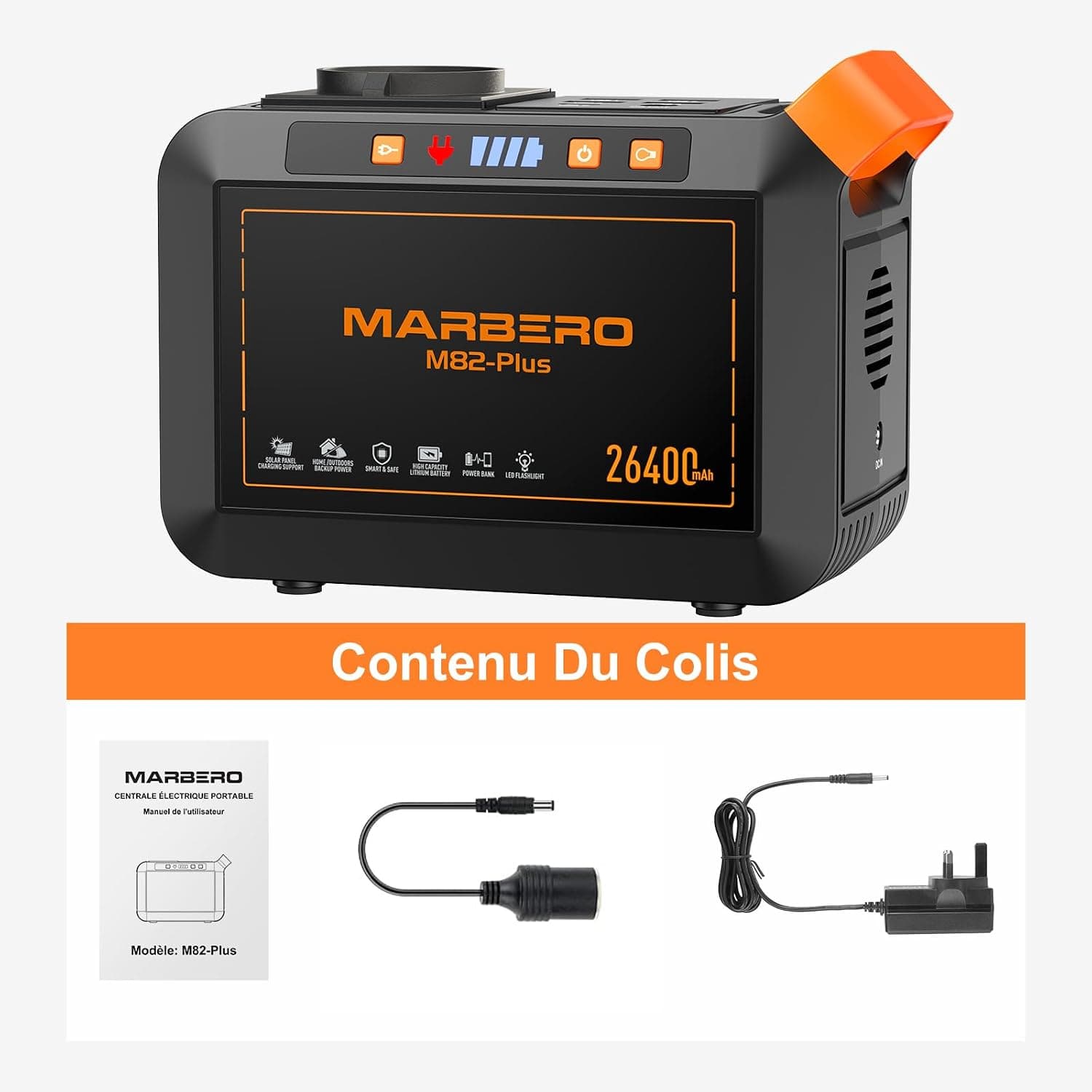 MARBERO Station d'Énergie Portable 26.400mAh Prise AC 120W Puiss. de crête