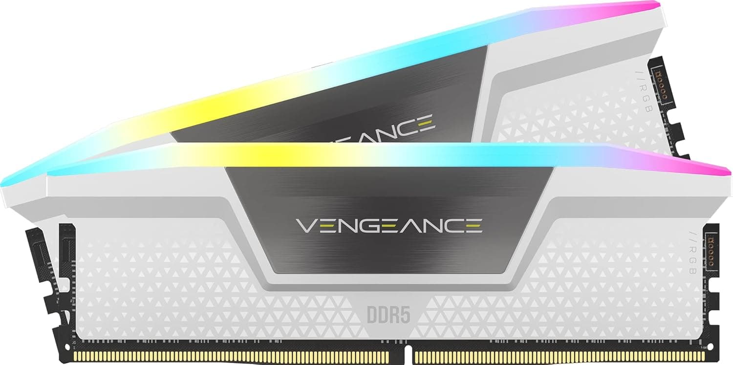 CORSAIR Vengeance RGB DDR5 32Go (2 x 16Go) Jusqu'à 6000MHz Intel RAM | Mémoire pour Ordinateur de Bureau, Compatible Intel XMP 3.0, CL36, Blanc, CMH32GX5M2E6000C36W