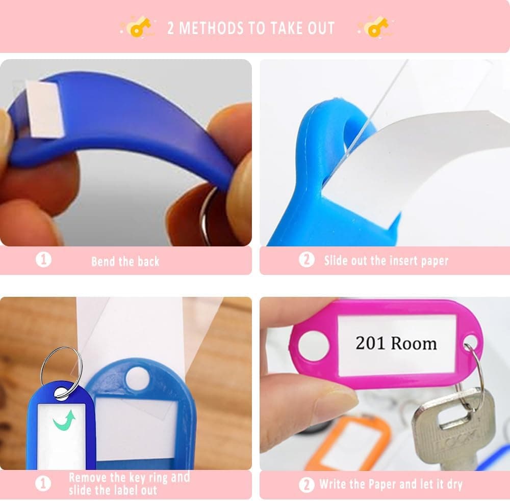 Key Tags 100 Pieces Keyring Tags Key Labels Plastic Key Fobs Id Tags Key Rings Name Tags Luggage Id Labels with Labels Split Ring Keyring