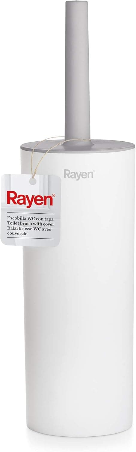 Rayen | WC Brosse avec Couvercle | Nettoyage Efficace | Douce-Touch | 37 x 9,2 cm | Blanc