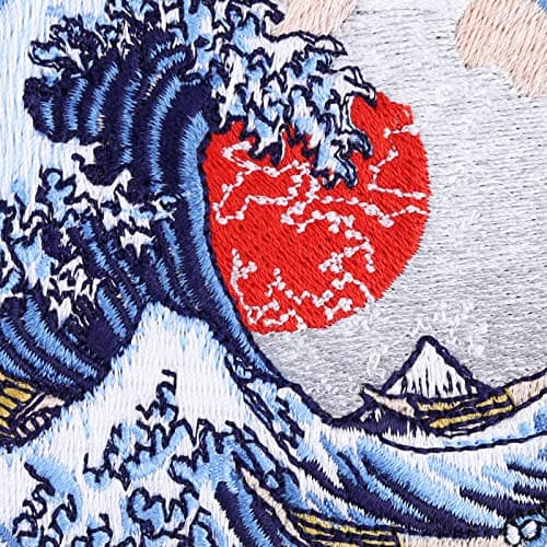 Écusson Thermocollant Patch "CHANGEMENT CLIMATIQUE" Grande vague Kanagawa | Autocollant de protection du climat à coudre/à repasser | Insigne environnemental | 80x80mm