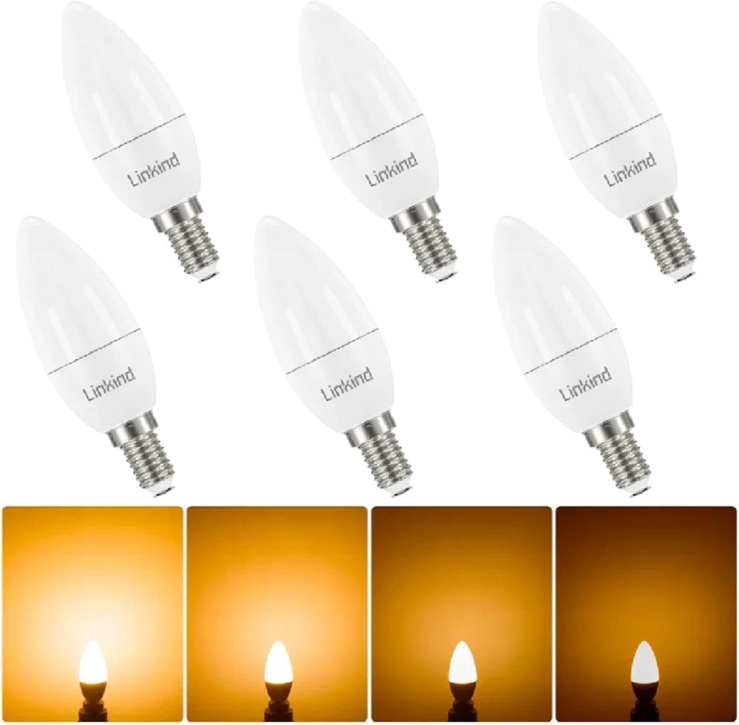 Linkind Ampoule LED Dimmable E14 Forme Bougie, 4.2W Équivalent à 40W, Blanc Chaud 2700K, 470lm, Ampoule Bougie B35 avec Petit Culot à Vis, Lampe Intensité Variable 220-240V, Lot de 6