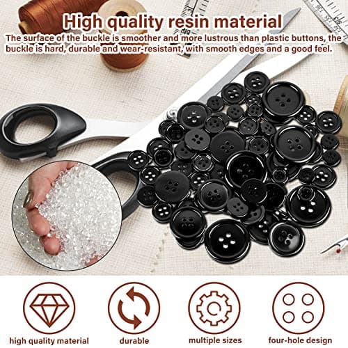SIYINGSAERY 340 PCS Boutons Noir et Blanc 2.5cm 2cm 1.5cm 1.2cm 1cm Rond Boutons Mercerie Noir et Blanc Boutons 4 Trous Boutons en Résine Bouton Rond Couture pour Veste Pull Chemise Pantalon