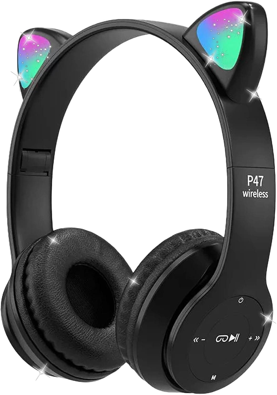 Casque Bluetooth Enfant, Casque sans Fil avec Oreilles de Chat Lumineuses | Casque Audio Pliable LED, Contrôle du Volume de 85dB pour Fille et Garçon 7+