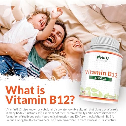 Vitamine B12 1000μg - Puissance Élevée de B12 Méthylcobalamine - 180 Comprimés Végétaliens (Approvisionnement pour 6 Mois) - Nu U Nutrition