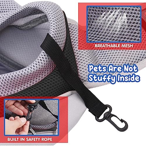 PETCUTE Sac de Transport pour Chien,Sac à Bandoulière pour Chat Chiot Réglable,Sac de Voyage pour Petits Animaux avec Pochette en Filet Respirant,Sac de Transport Chien pour Extérieur Marche,Noir,S