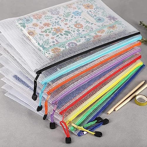 ASelected 36PCS Pochette Zippée A5, 12 Couleurs Pochette Plastique Zippée, A5 Pochette Zip à Fermeture Éclair PVC Mesh de Rangement Fichiers Pour Stockage Document Recettes D'Entreprises Organisation