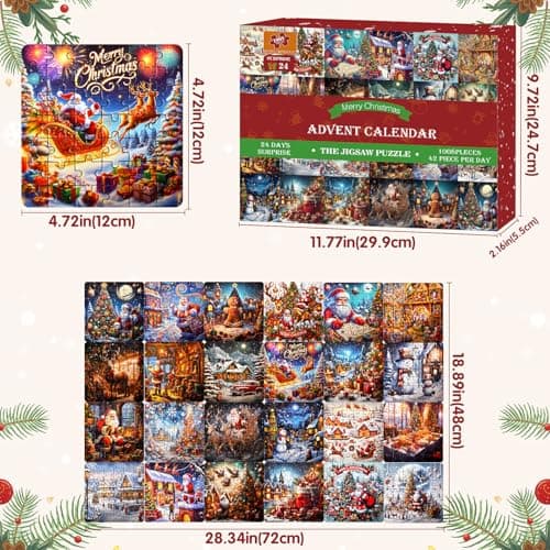 Calendrier de l'Avent 2024 Puzzles pour Enfants, 1008 pièces Calendrier de Noël à rebours Puzzle pour Adolescents Adultes, 24 Jours Puzzle de Noël