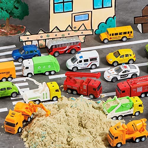 JOYIN 20 Pièces à Tirer en Métal moulé sous Pression Jouet Modèle de Voiture Ensemble de Véhicule pour Les Tout-Petits, Filles et Garçons Enfants Jeu de Voiture Ensemble