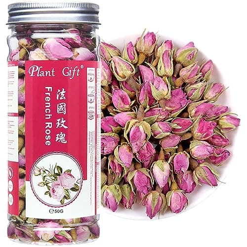 Plant Gift France Rose Buds, 50G/1.76oz 玫瑰 France Boutons de Rose, Pétales de Rose Rose, Tisane de Rose Douce, Anti-Stress et Magique, Soutien Immunitaire, Sans OGM, Sans Caféine