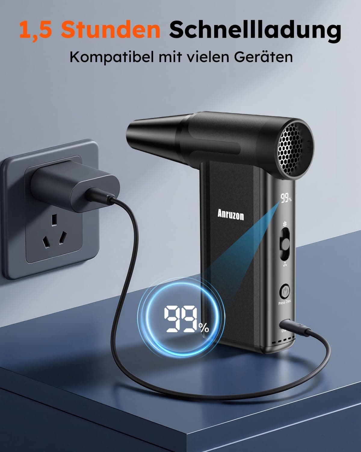 Souffleur d’Air Électrique 300000 RPM, Spray à Air Comprimé 8 Vitesses, Batterie 7600mAh, Nettoyeur Clavier, Électronique, Canapé, Intérieur Voiture