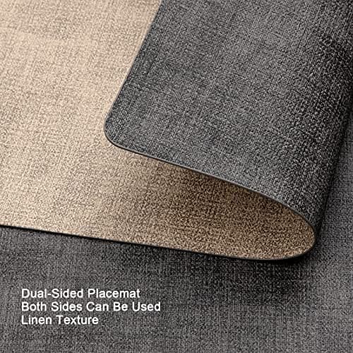 Myir JUN Set de Table en Cuir et Dessous de Verre Lot de 6, Sets de Table Antidérapant Double Face Set de Table Plastique Lavable Set Table Résiste à la Chaleur (Gris Beige, Lot de 6)