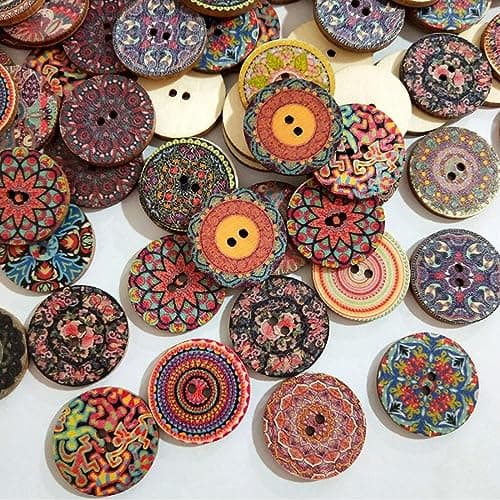 JOCXZI Lot de 100 Boutons rétro -en Bois - pour Enfants - 2 Trous pour Travaux Manuels Peinture Décoration de Noël,Boutons Rétro en Bois pour Couture Artisanale