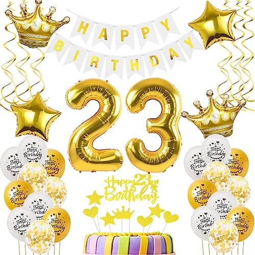 ballons 23 ans anniversaire blanc Or ballon anniversaire 23 ans Femme Homme deco 23 ans Homme Femme anniversaire Decoration Gateau anniversaire 23 ans anniversaire Homme Or 23 birthday Décoration