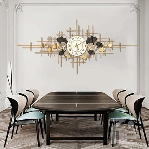 SYLUOQP Pendules Murales Art métal Horloge Murale Grande, Or Mur De Design Moderne Horloge pour Le Salon Creative Horloge Murale Silencieuse Decoration D'interieur -140X70CM