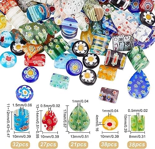 OLYCRAFT 5 brins de Perles de Verre Millefiori Faites à la Main Brins de Perles Entretoises de Couleurs Mélangées Perles de Verre Millefiori Lampwork pour la Fabrication de Bijoux - 5 styles