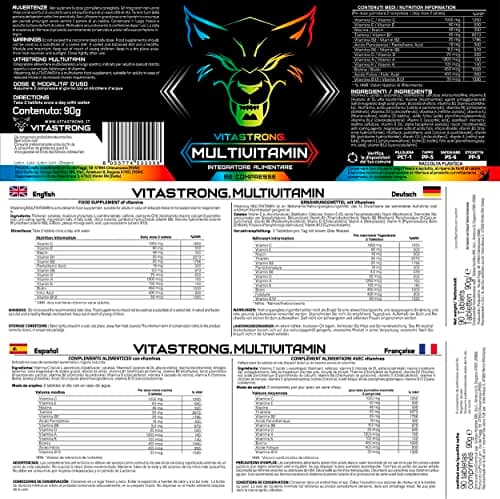 Multivitamines Complet | Vitastrong Vitamine C, E, B1, B2, B6, D, A, K, B12, Biotine | 100% Naturel et Pur | 13 Vitamines À Haute Dose | Made in Italy
