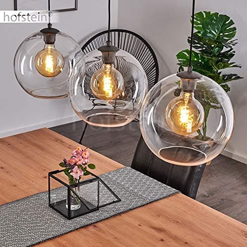 Suspension Minhe en métal noir et verre, lampe pendante vintage idéale dans un salon rétro, hauteur max. 153 cm, pour 3 ampoules E27, ampoule(s) non incluse(s)