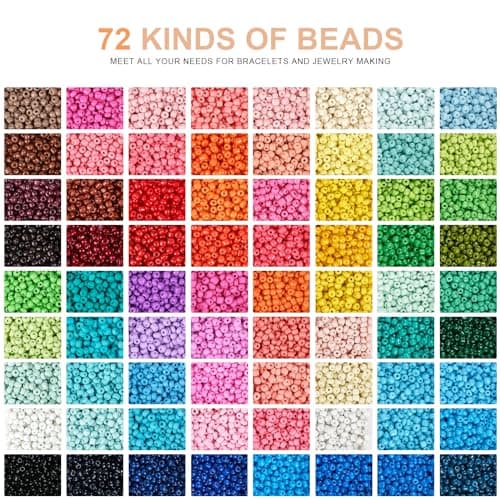 WAREHOUSE 48000 Stück 3mm Glasperlen Sets, Perlen für Armbänder Pastell, Mini Perlenset Charm Kit DIY Perlen zum Auffädeln mit Bunte Buchstabenperlen für DIY Bracelet Making Kit. (couleur-4)