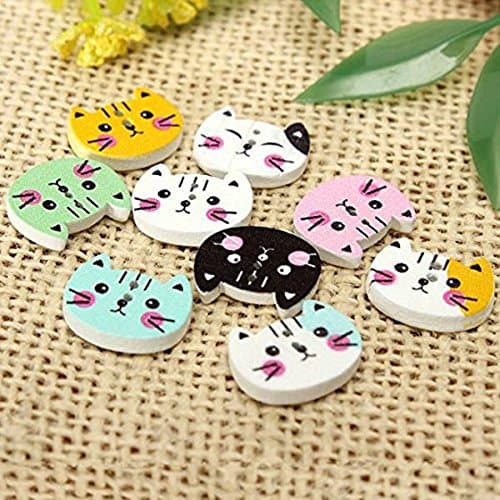 100pcs Animal Bouton de Chat en Bois Couture Scrapbooking Bricolage Artisanat Colore 2 Trous