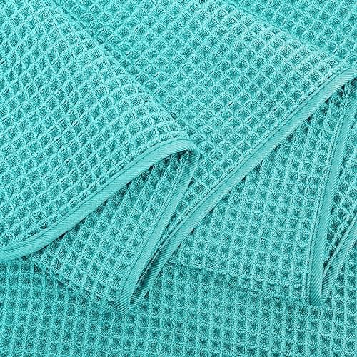 Polyte - Lot de 4 Serviettes de Bain en Microfibres - sèche Rapidement/ne Peluche Pas - Tissu alvéolé - Aqua - 152,4 x 76,2 cm