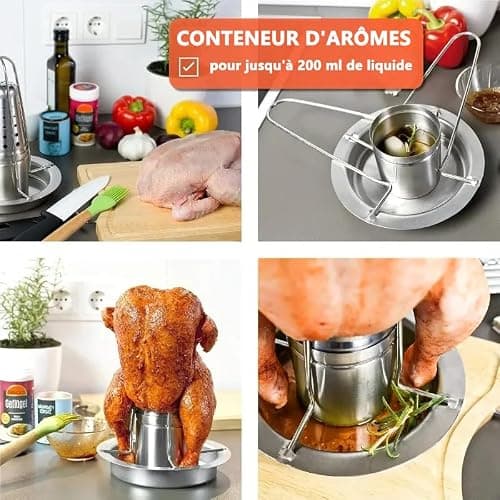 Bibykivn Vertical Rôtissoire à Poulet, Support de Poulet pour Canette de Bière, Support à Poulet en Acier Inoxydable Amovible, Passe au Lave-Vaisselle pour Four, Barbecue, Camping