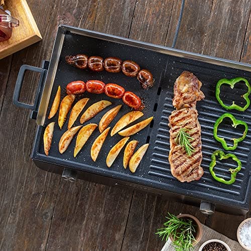Cecotec PerfectRoast 3000 Barbecue électrique en inox 3 000 W, surface de cuisson mixte, revêtement anti-adhésif Rockstone, thermostat réglable, bac ramasse-graisses 03182