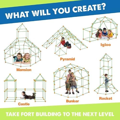 Kit de Construction de Fort pour Enfants - Brillent dans Le Noir 130 PCS Jouet Fort créatif pour garçon et Fille de 5+ Ans - Jouets de Construction STEM Châteaux de DIY Tente de Jeu Tour de fusée